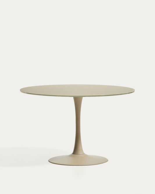 Round Vedira table in glass and taupe steel Ø120 cm