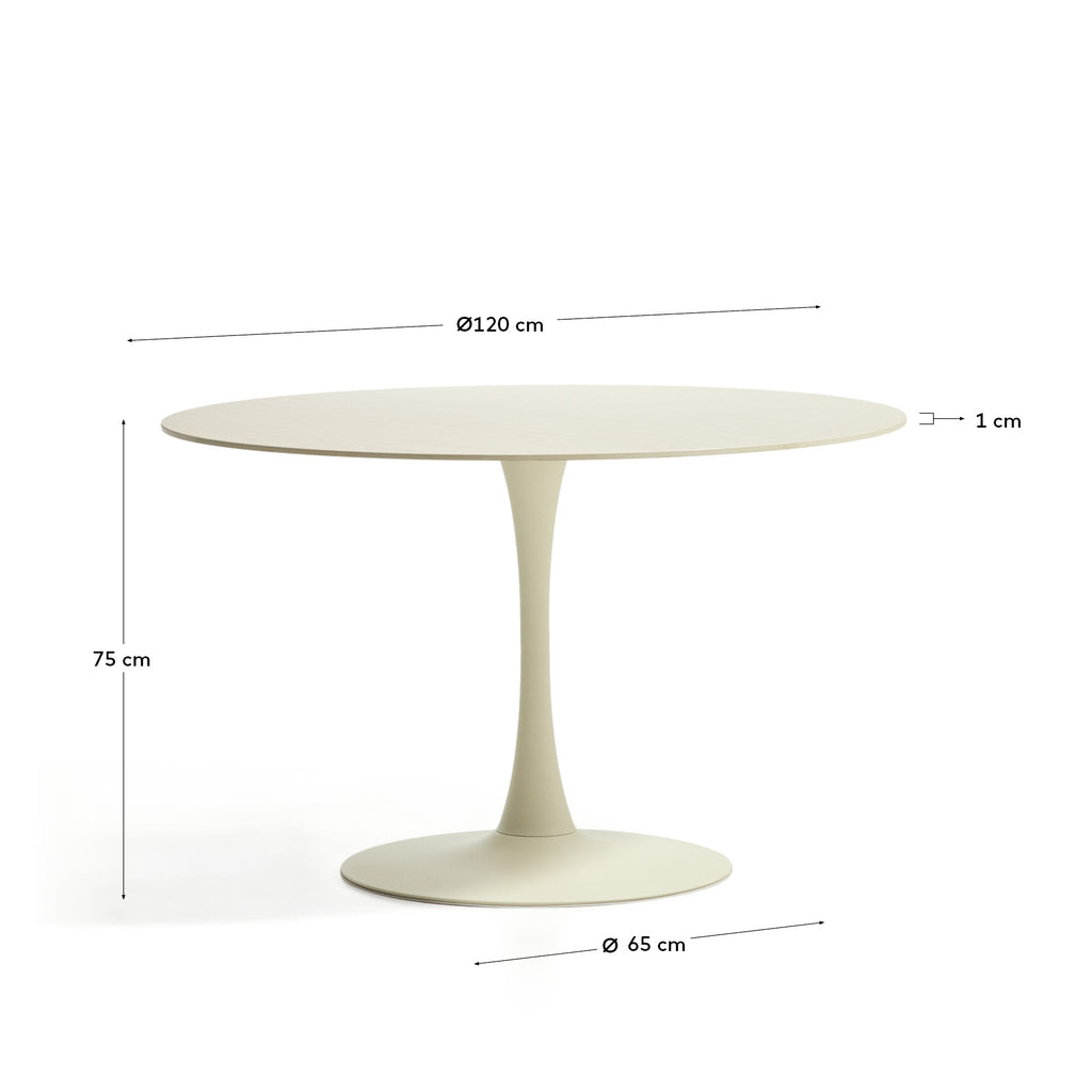 Vedira table in ecru ceramic and beige steel Ø120cm