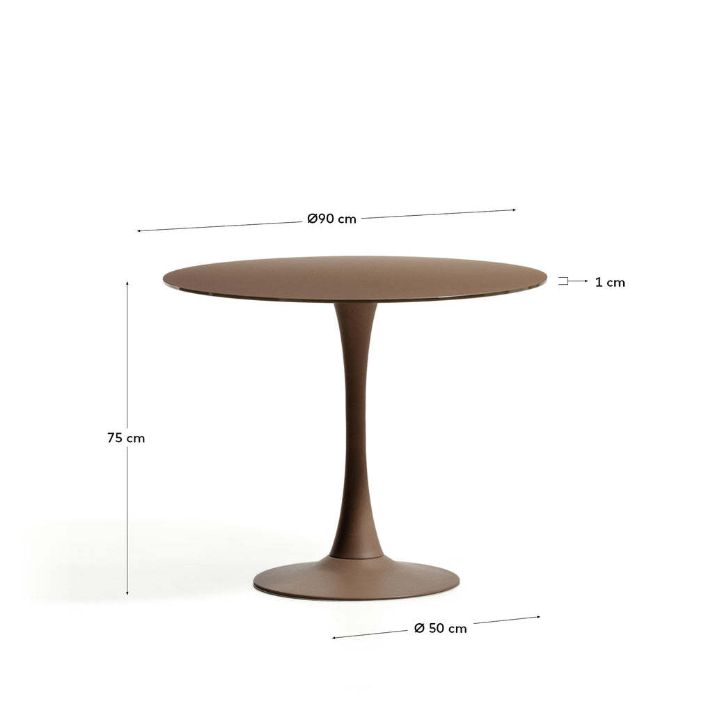 Vedira table in glass and brown steel Ø90cm