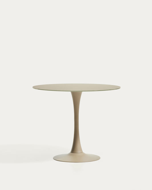 Round Vedira table in glass and taupe steel Ø90 cm