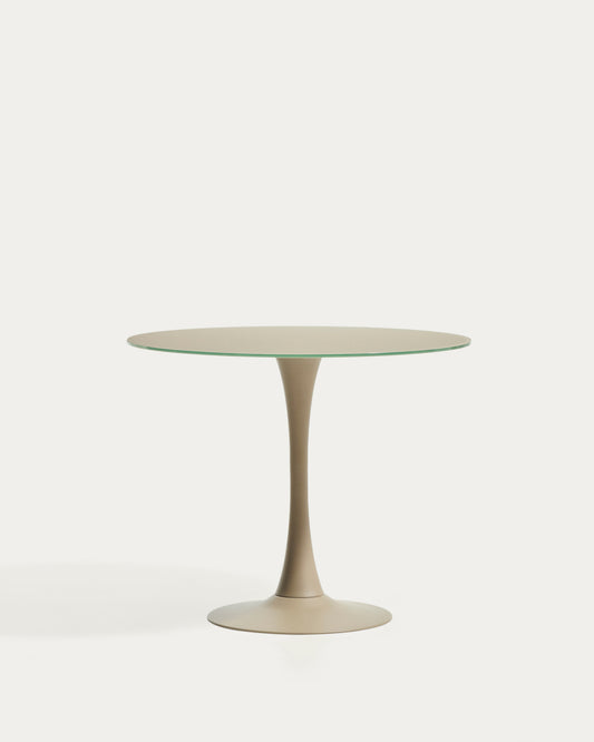 Round Vedira table in glass and taupe steel Ø90 cm