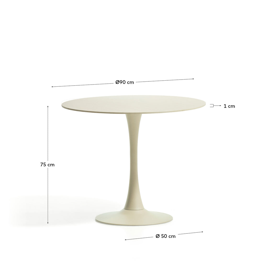 Vedira table in ecru ceramic and beige steel Ø90cm