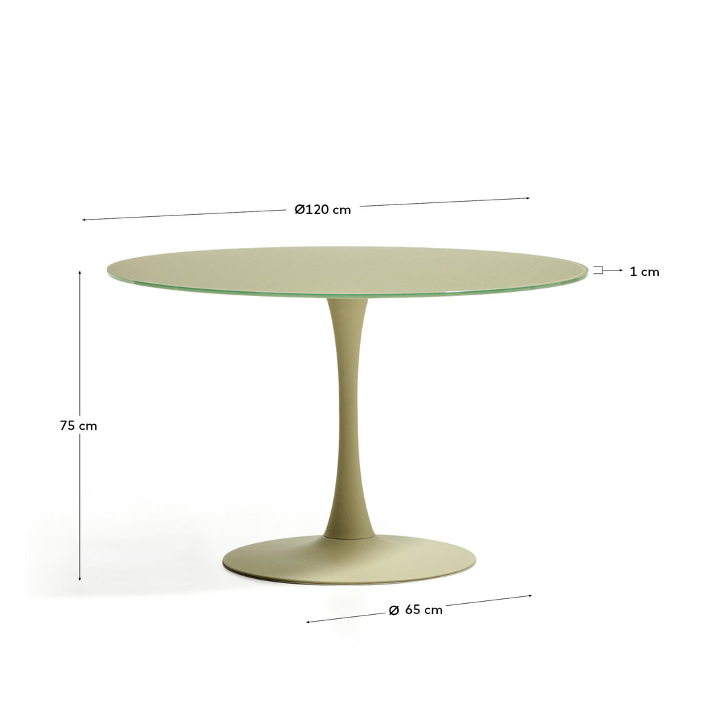 Vedira table in glass and green steel Ø120cm