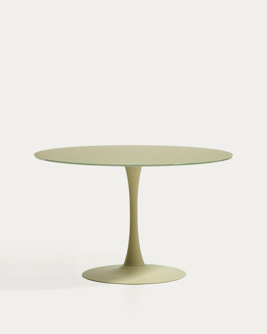 Round Vedira table in glass and green steel Ø120 cm
