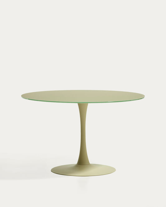 Round Vedira table in glass and green steel Ø120 cm