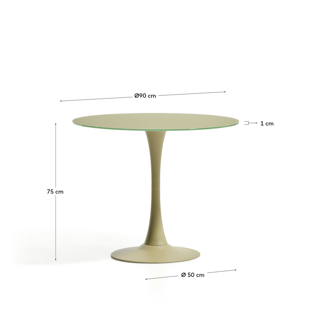 Vedira table in glass and green steel Ø90cm