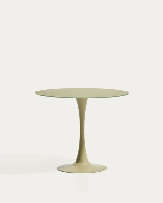 Round Vedira table in glass and green steel Ø90 cm
