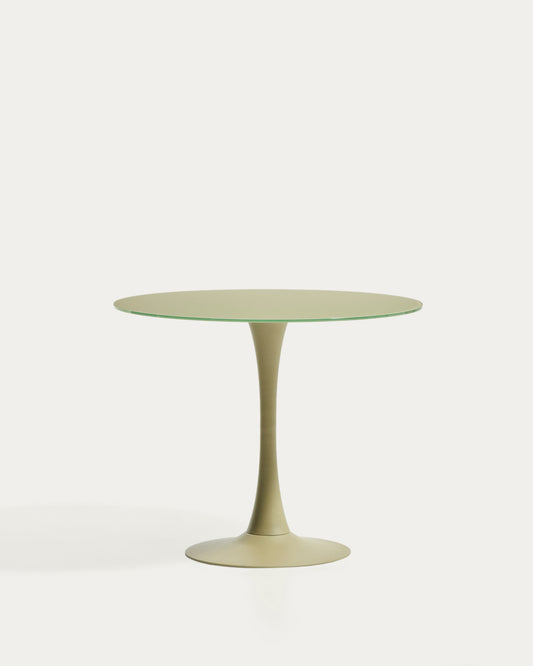 Round Vedira table in glass and green steel Ø90 cm