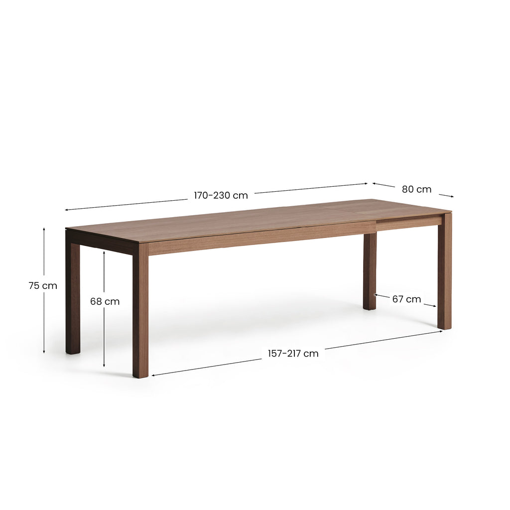 Narevi extendable table in oak veneer with walnut finish 170 (230) x 80 cm