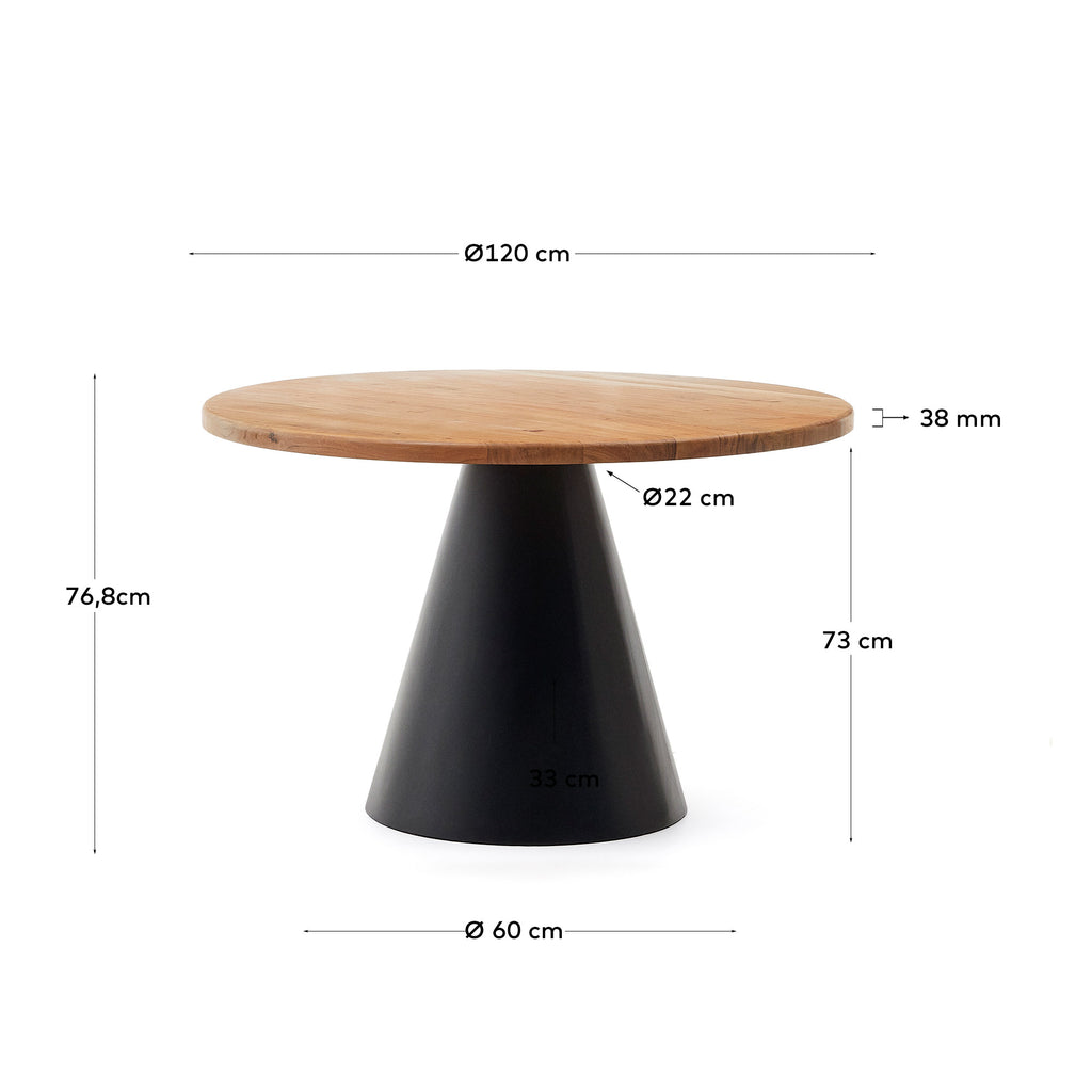 Wilshire round table in acacia solid wood and steel legs with black finish, Ø 120 cm