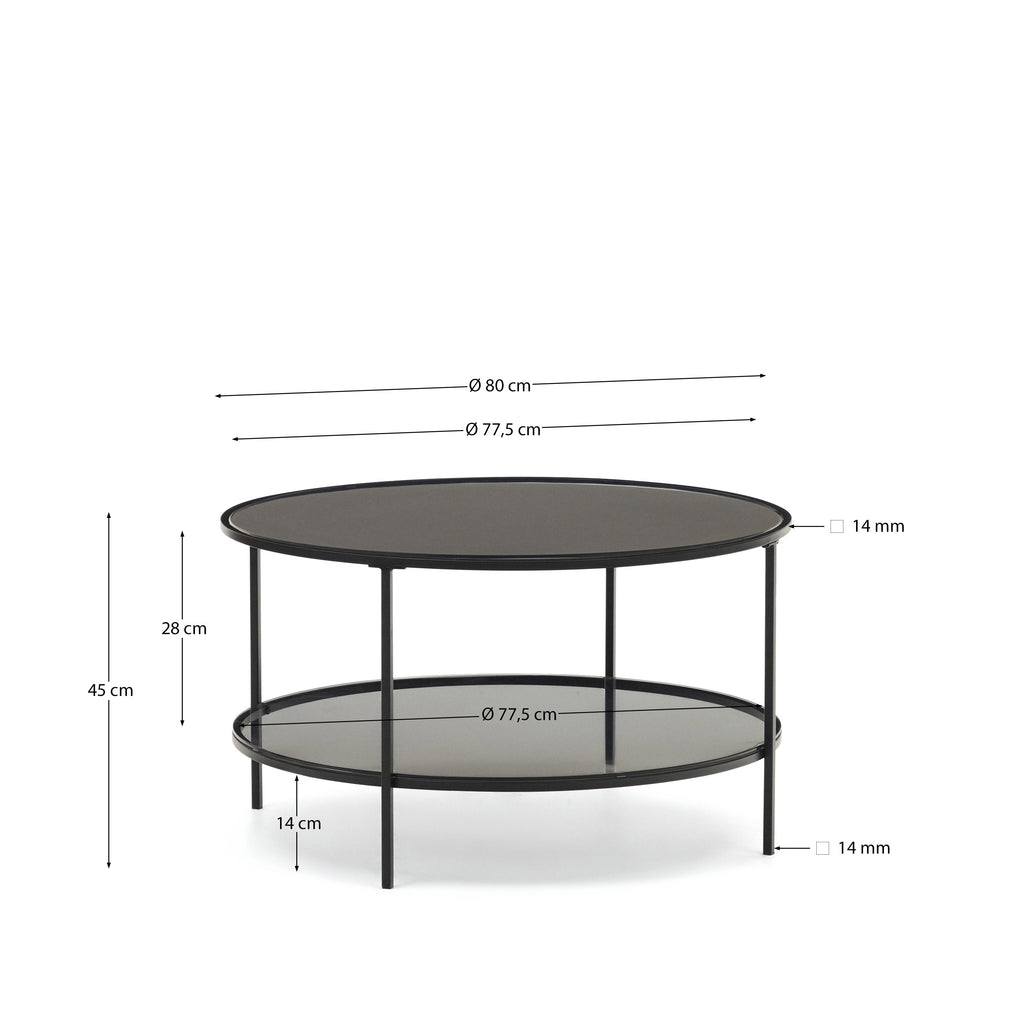 Gilda tempered glass and metal coffee table with a matte black finish, Ø 80 cm