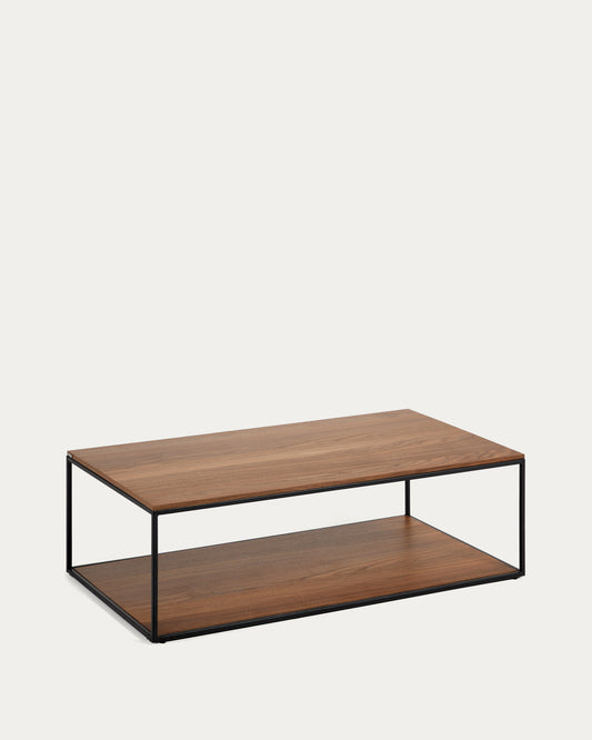 Yoana coffee table with walnut veneer and painted black metal structure, 110 x 60 cm