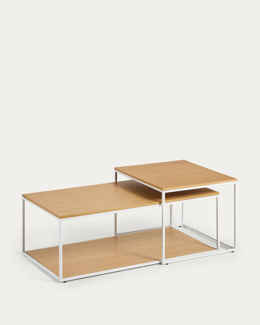 Yoana set of 2 nesting coffee tables with oak veneer and white metal structure