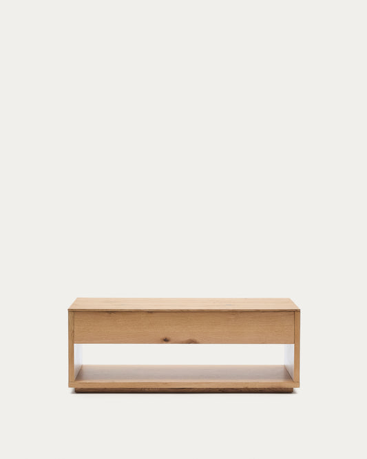 Alguema raisable coffee table in oak veneer with natural finish 120 x 60 cm