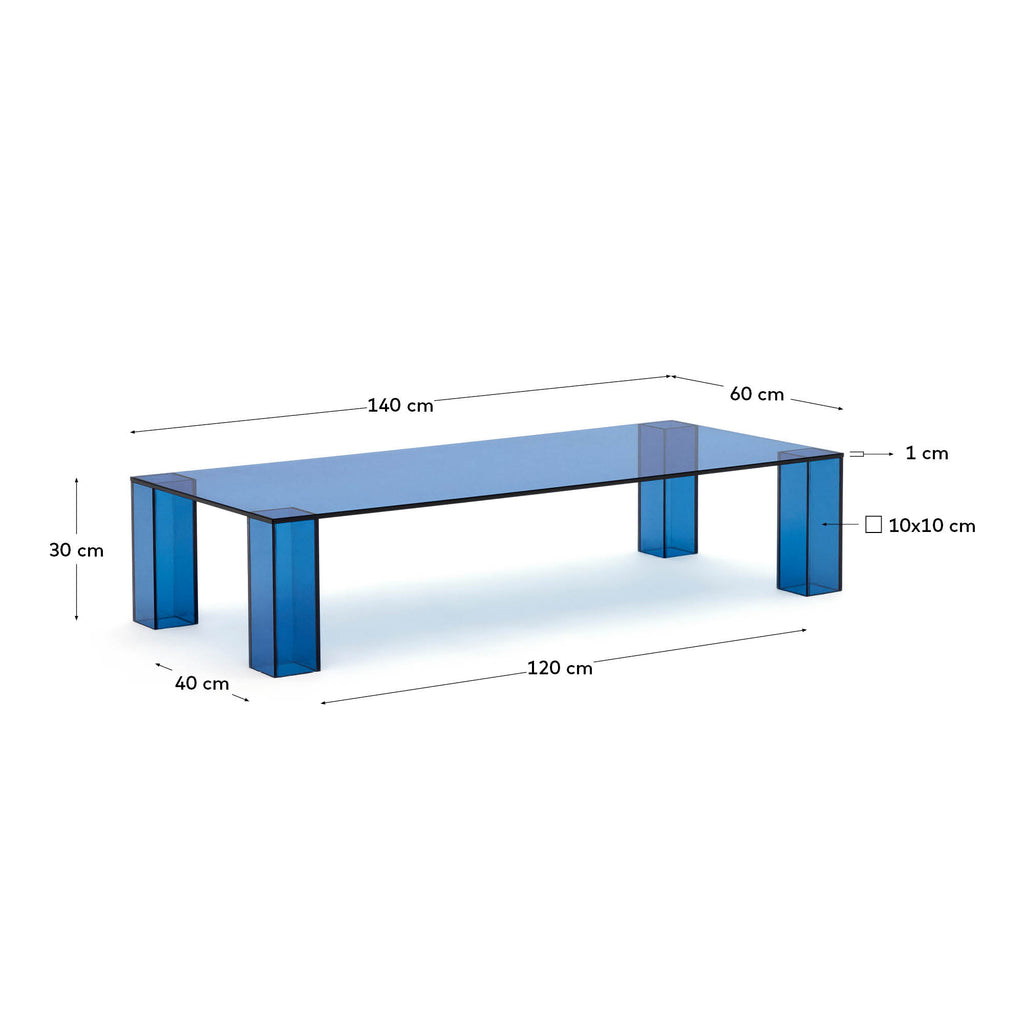Adularia blue, tempered-glass coffee table, 140 x 60 cm