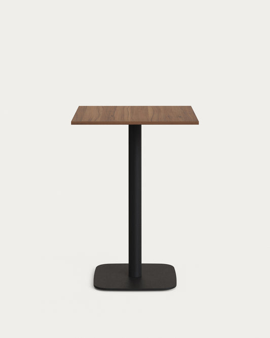 Dina high table in walnut finish melamine with metal leg in a painted black finish, 60x60x96 cm