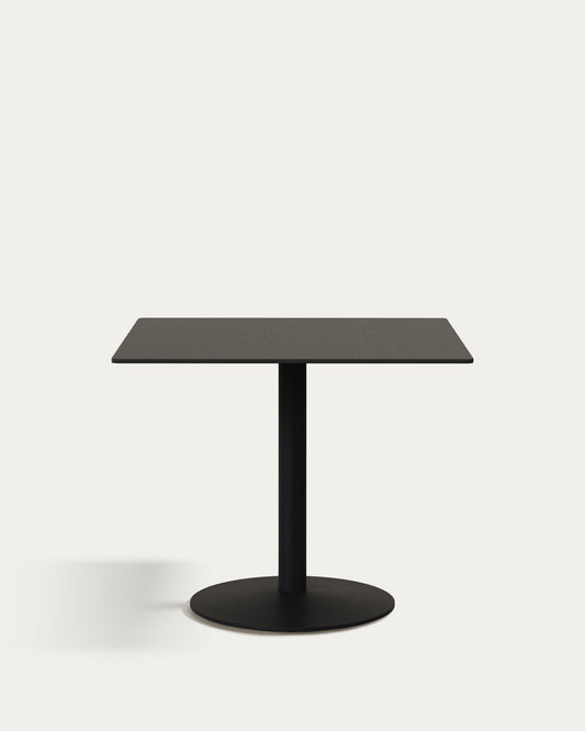 Esilda outdoor table in black with metal leg in a painted black finish, 90 x 90 x 70 cm