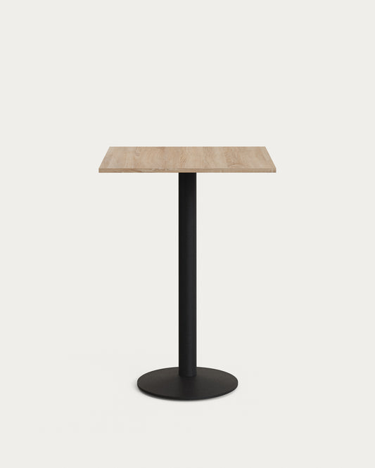 Esilda high table in natural finish melamine with metal leg in a painted black finish, 60x60x96cm