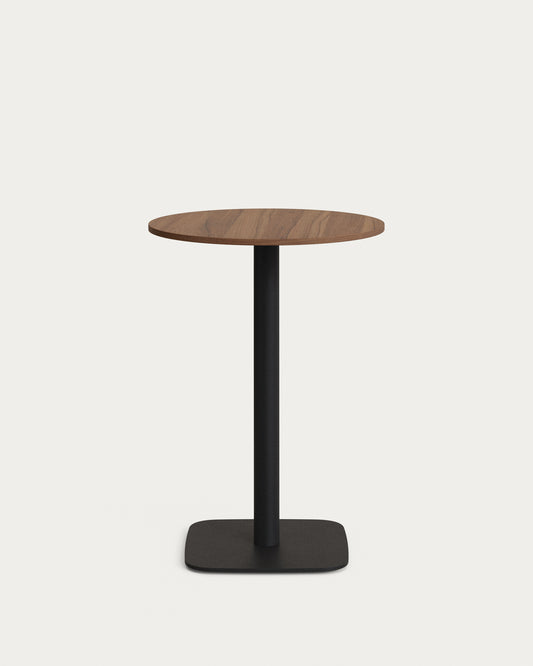 Dina high round table in walnut finish melamine with metal leg in a painted black finish, Ø60x96 cm