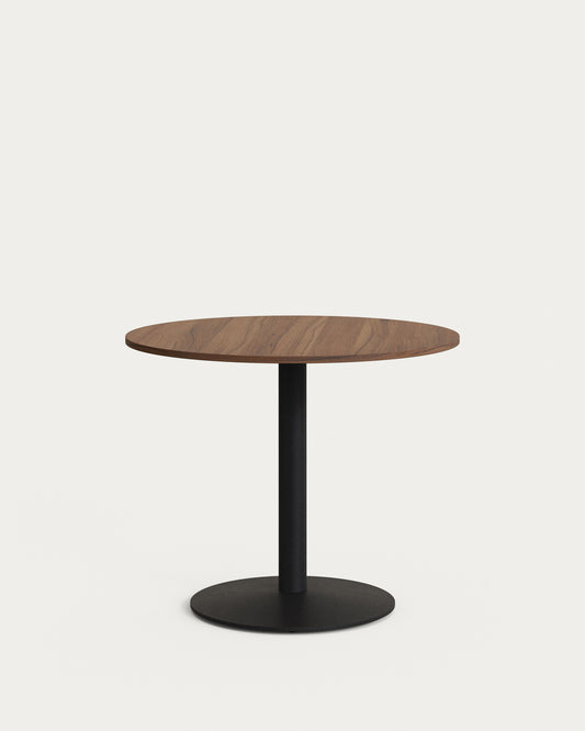 Esilda round table in walnut finish melamine with metal leg in a painted black finish, Ø90x70cm