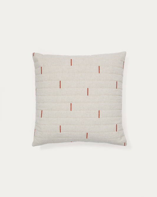 Blaina cushion cover in white linen with a red embroidery feature, 45 x 45 cm