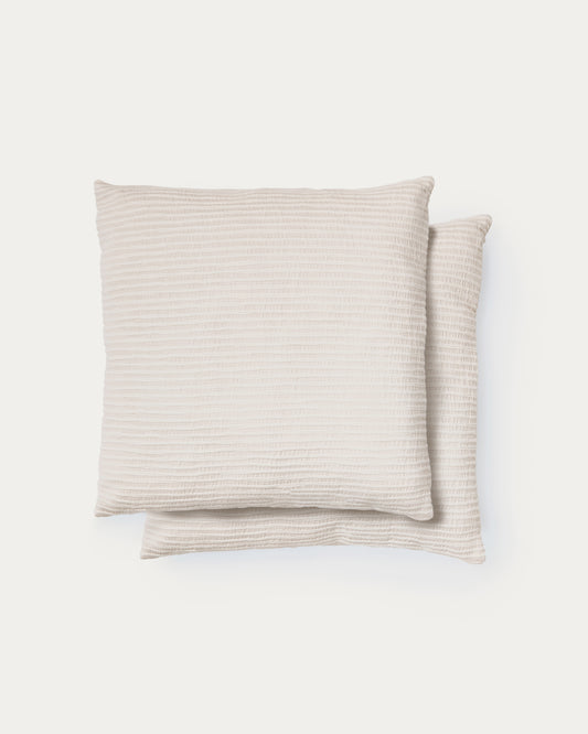 Vindi set of two ecru, 100% cotton cushion covers with fantasy stripes 50 x 50 cm