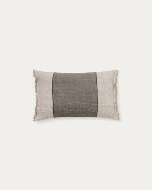 Lorin green linen cushion cover with fringing 30 x 50cm