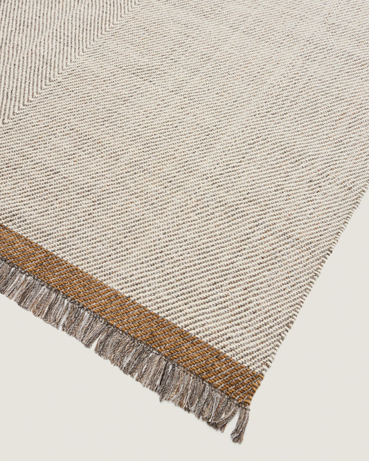 Brina beige herringbone jacquard wool rug 300 x 200cm
