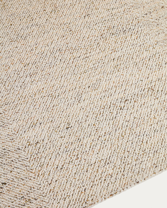 Lenuo ecru wool and cotton jacquard rug 200 x 300cm