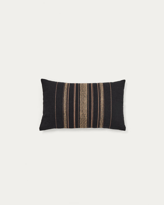 Sairu linen cushion cover with black and beige jute embroidery 30 x 50cm