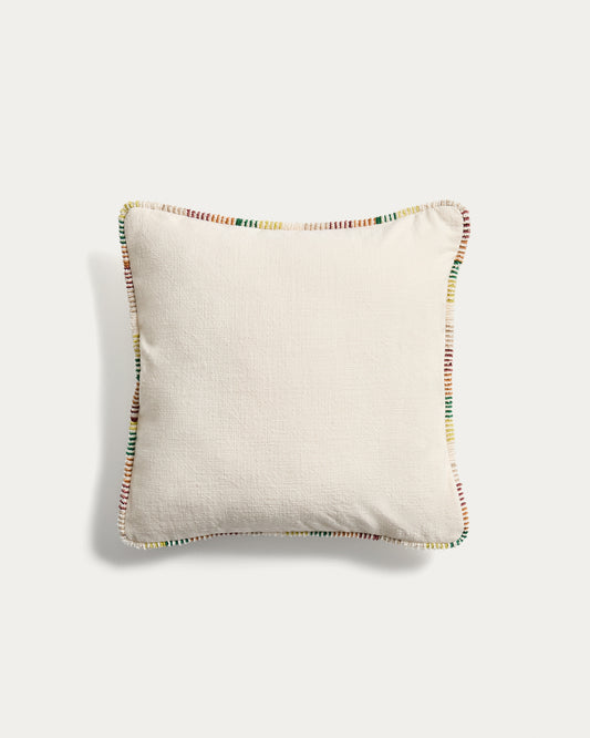 Enari natural cotton cushion cover with multicoloured contrast piping 45 x 45 cm
