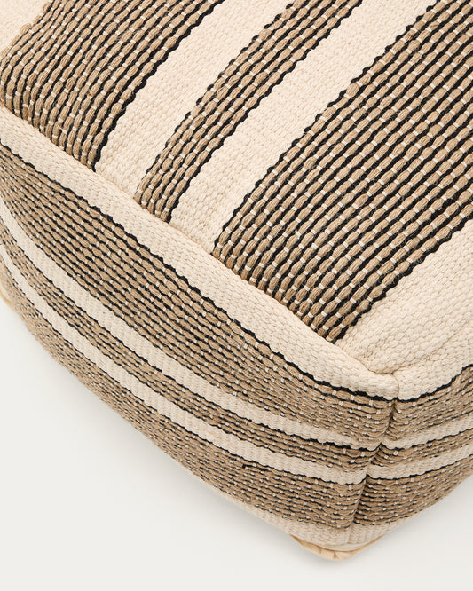 Aylin beige jute-embroidered cotton pouf 60 x 60 cm