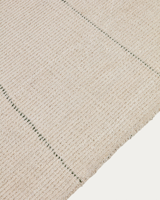 Lisdan ecru synthetic fibre rug with green graphic detail 160 x 230cm