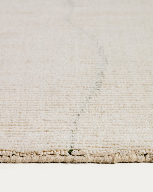 Lisdan ecru synthetic fibre rug with green graphic detail 160 x 230cm