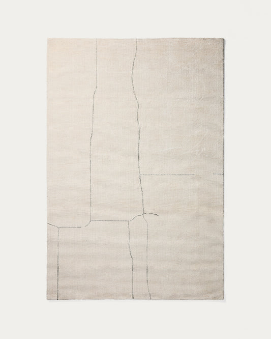 Lisdan ecru synthetic fibre rug with green graphic detail 160 x 230cm
