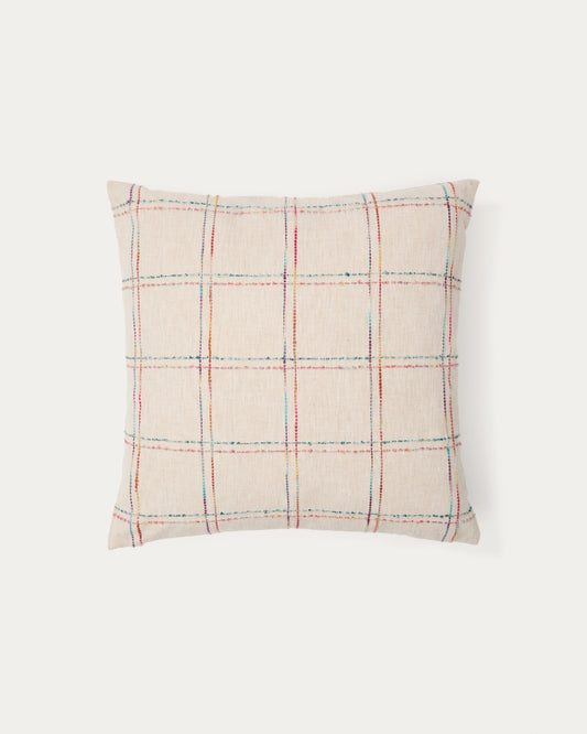 Nety beige cushion cover with multicoloured checked embroidery 45 x 45cm