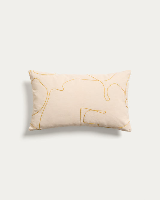 Dibel ecru cotton cushion cover with yellow embroidery detail 30 x 50cm