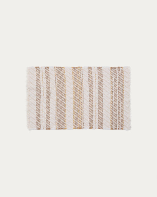 Milda white and beige 100% cotton bathmat with fringe detail 50 x 70cm