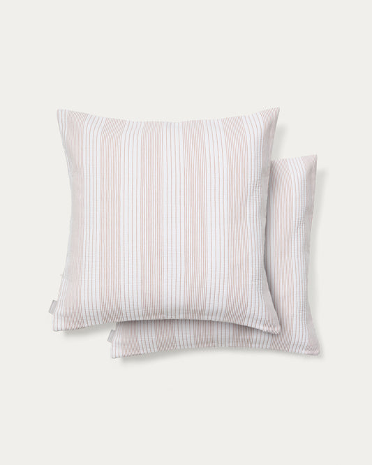 Macie set of 2 red and beige striped 100% cotton cushion covers 50 x 50cm