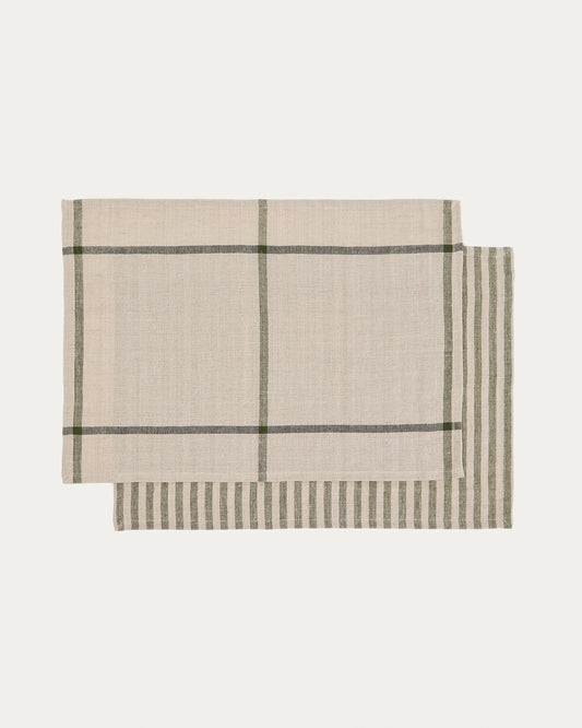 Jarne set of 2 placemats in beige and green linen 35 x 50 cm