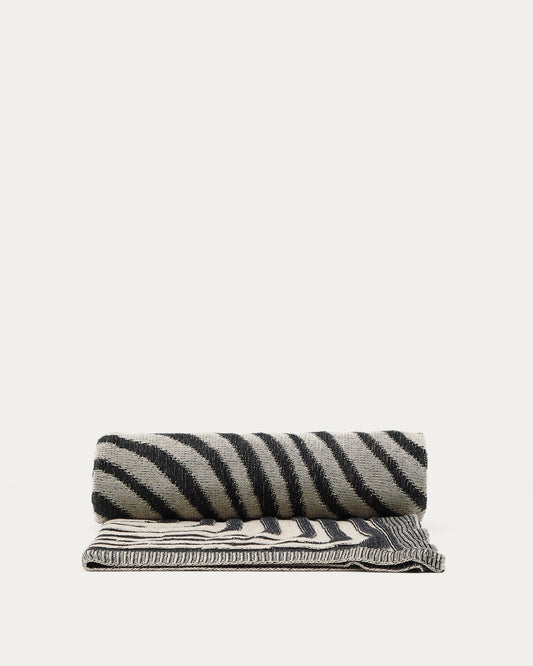 Oreli throw in black cotton jacquard with zebra pattern 130 x 170 cm