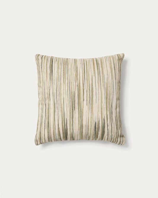 Zilora green and beige striped silk blend jacquard cushion cover 45 x 45cm