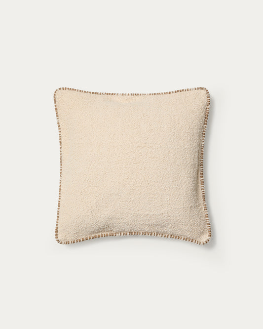 Enari beige cotton cushion cover with contrasting brown trim 50 x 50cm