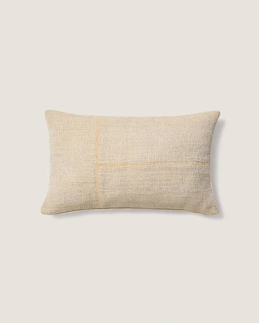 Anvera beige viscose jacquard cushion cover with yellow contrasting lines 40 x 60 cm