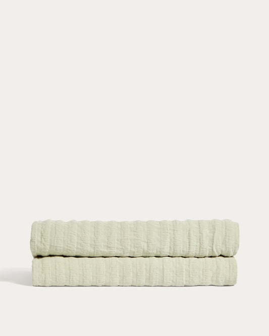 Rilune 100% cotton bedspread with light green embossed stripe effect for 90 cm bed