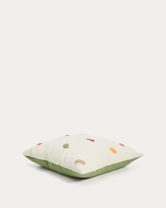 Epifania floor cushion cover 100% white cotton with multicolour dots