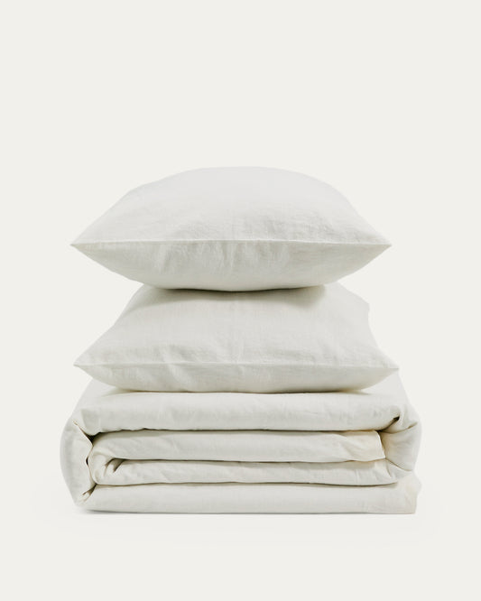 Simmel duvet cover and pillowcase set in ecru cotton and linen for 180cm bed