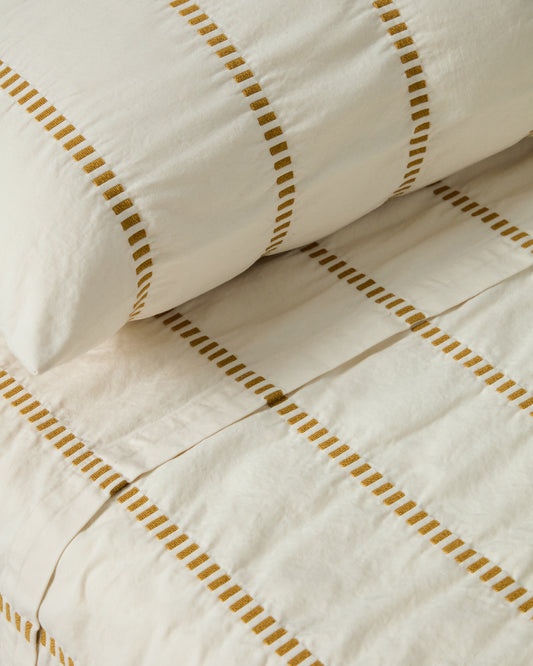 Lidala set of 2 mustard striped 100% cotton jacquard cushion covers 40 x 60cm