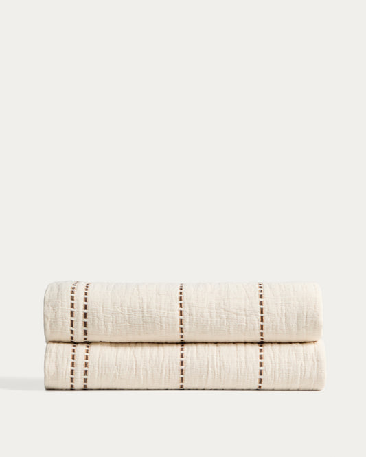 Siloda beige striped double-gauze cotton bedspread for 150/160cm bed