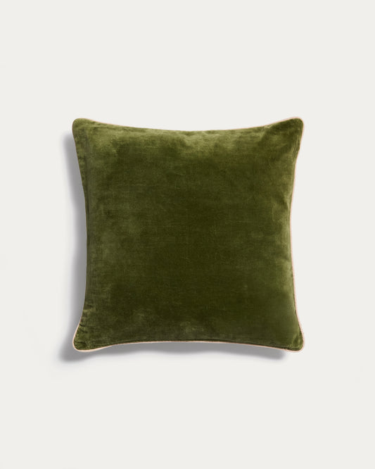 Ovelin green and ecru velvet cushion cover 45 x 45 cm